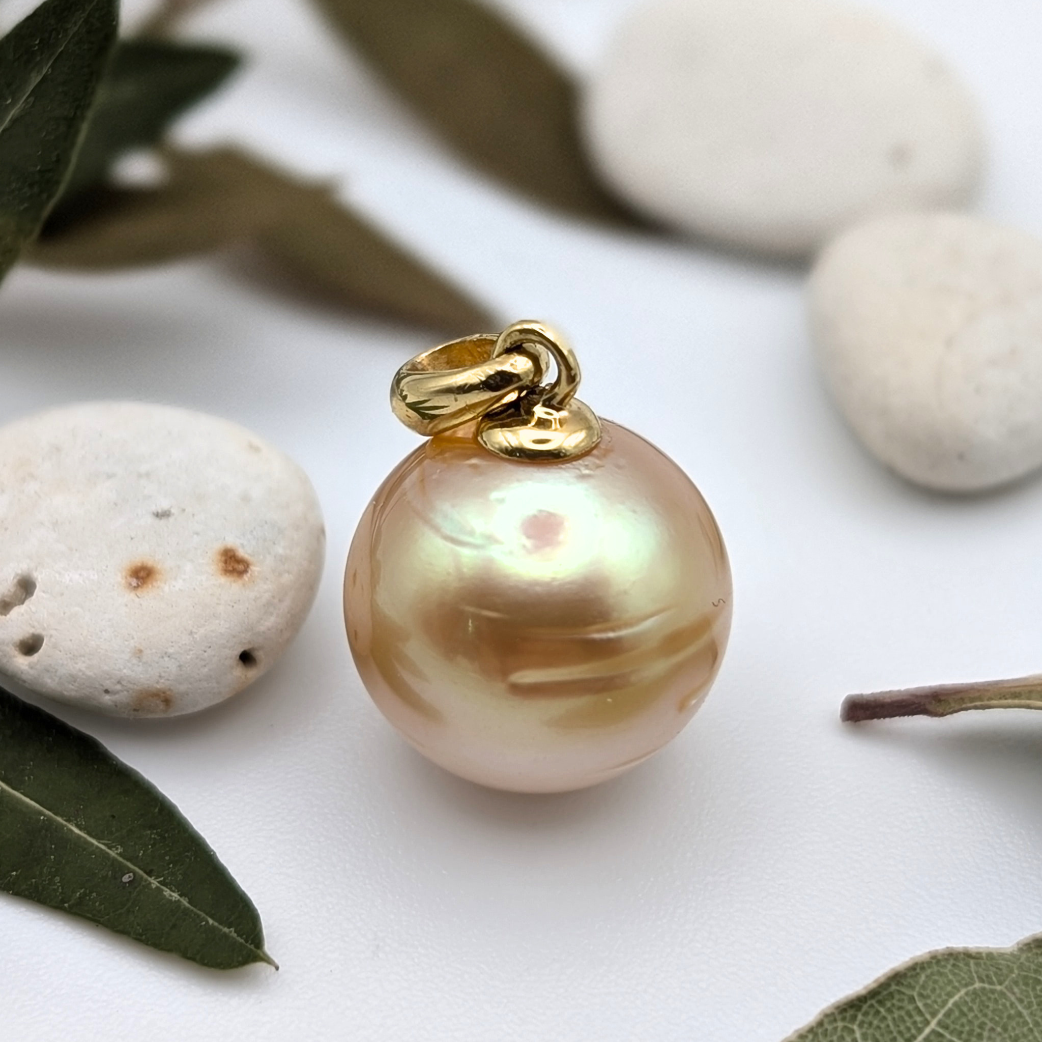 AURA 12mm Gold South Sea Pearl Pendant Necklace