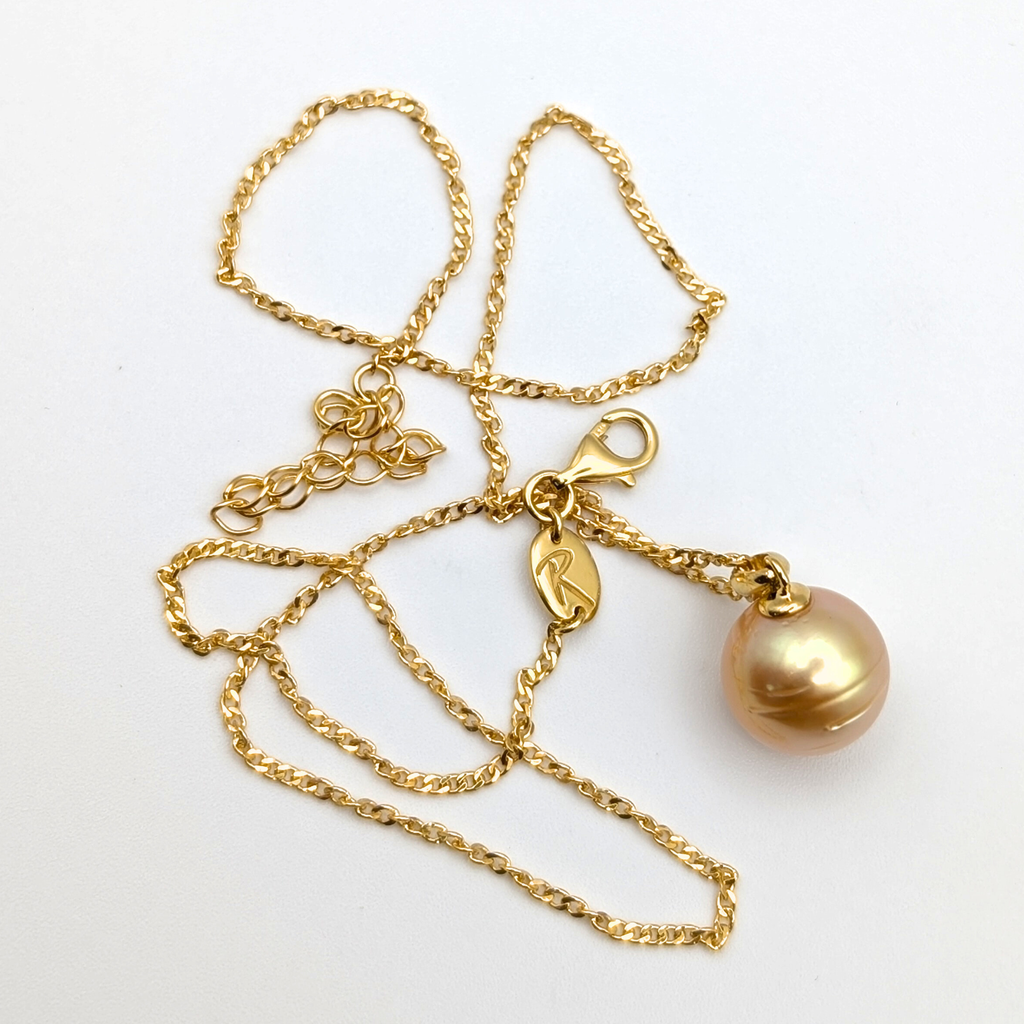 AURA 12mm Gold South Sea Pearl Pendant Necklace