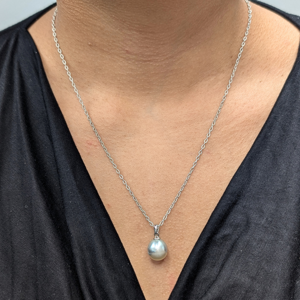 MOONMETAL 10mm Silver-Blue South Sea Pearl Pendant Necklace - view 3