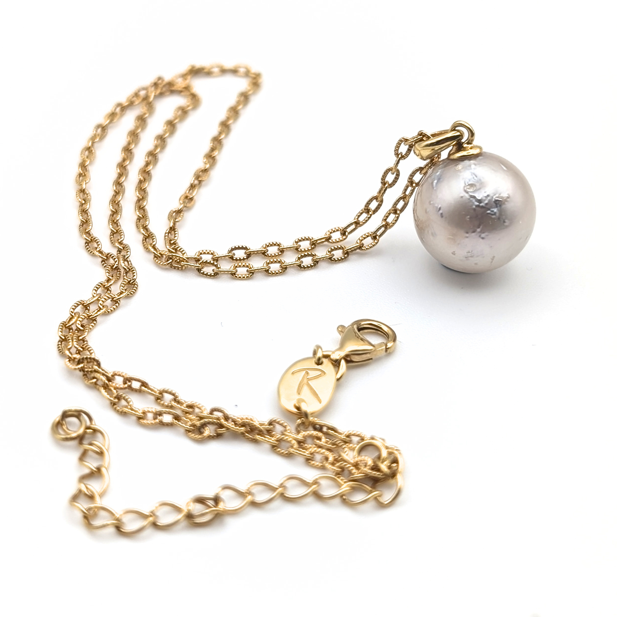 LIGHTNING 12mm Silver-Pink South Sea Pearl Pendant Necklace