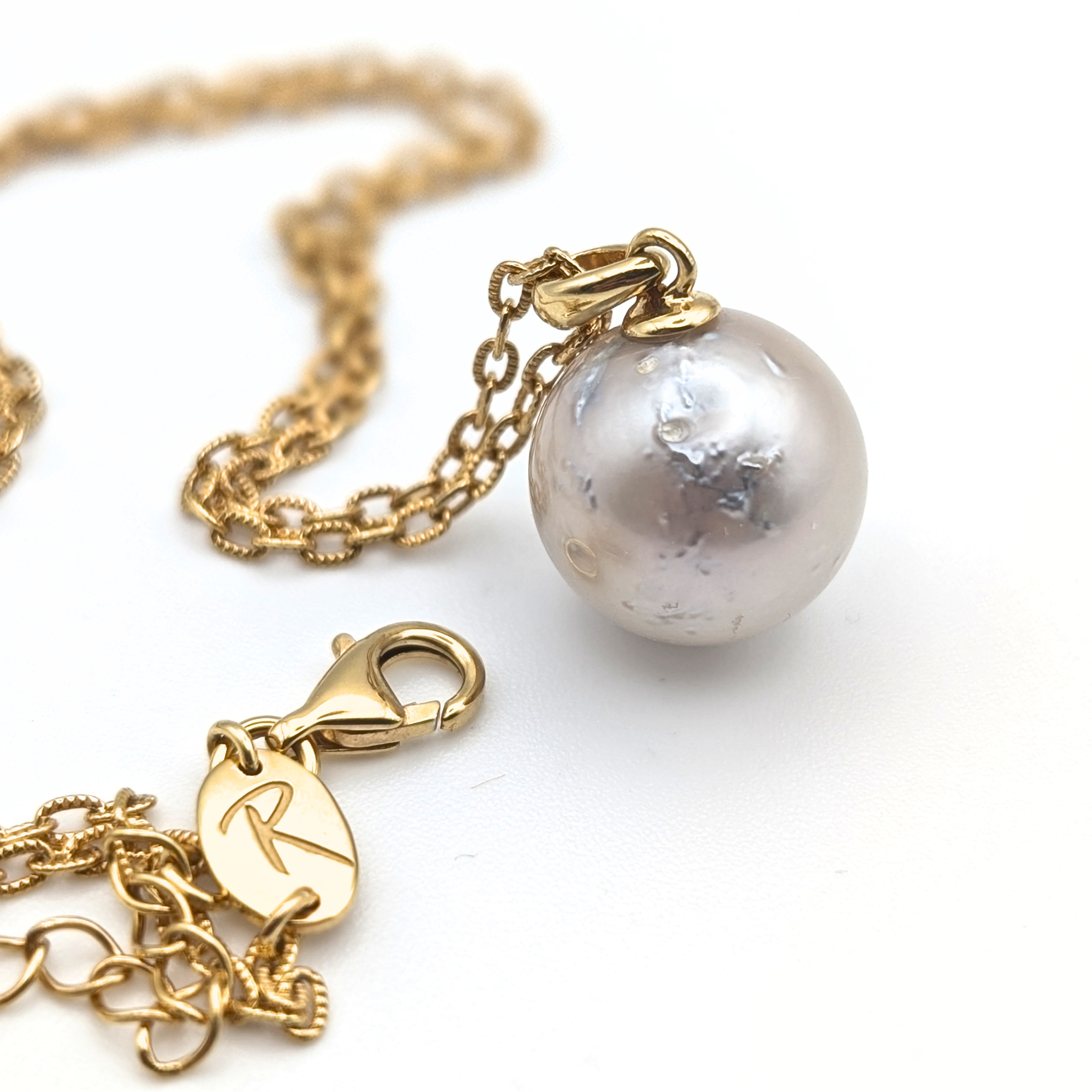 LIGHTNING 12mm Silver-Pink South Sea Pearl Pendant Necklace