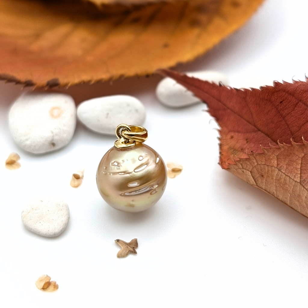 deep contour gold south sea pearl pendant necklace with gold vermeil chain with lifestyle background